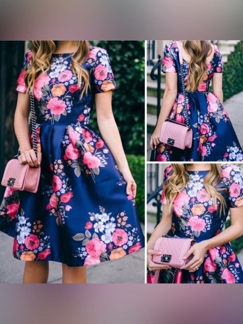 Chi Chi London Navy Floral Dress